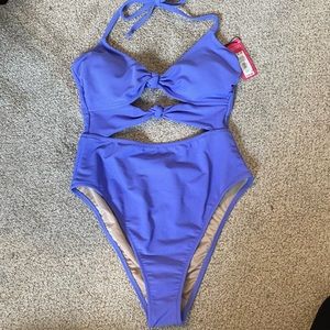 Blue Ribbed Cutout One Piece